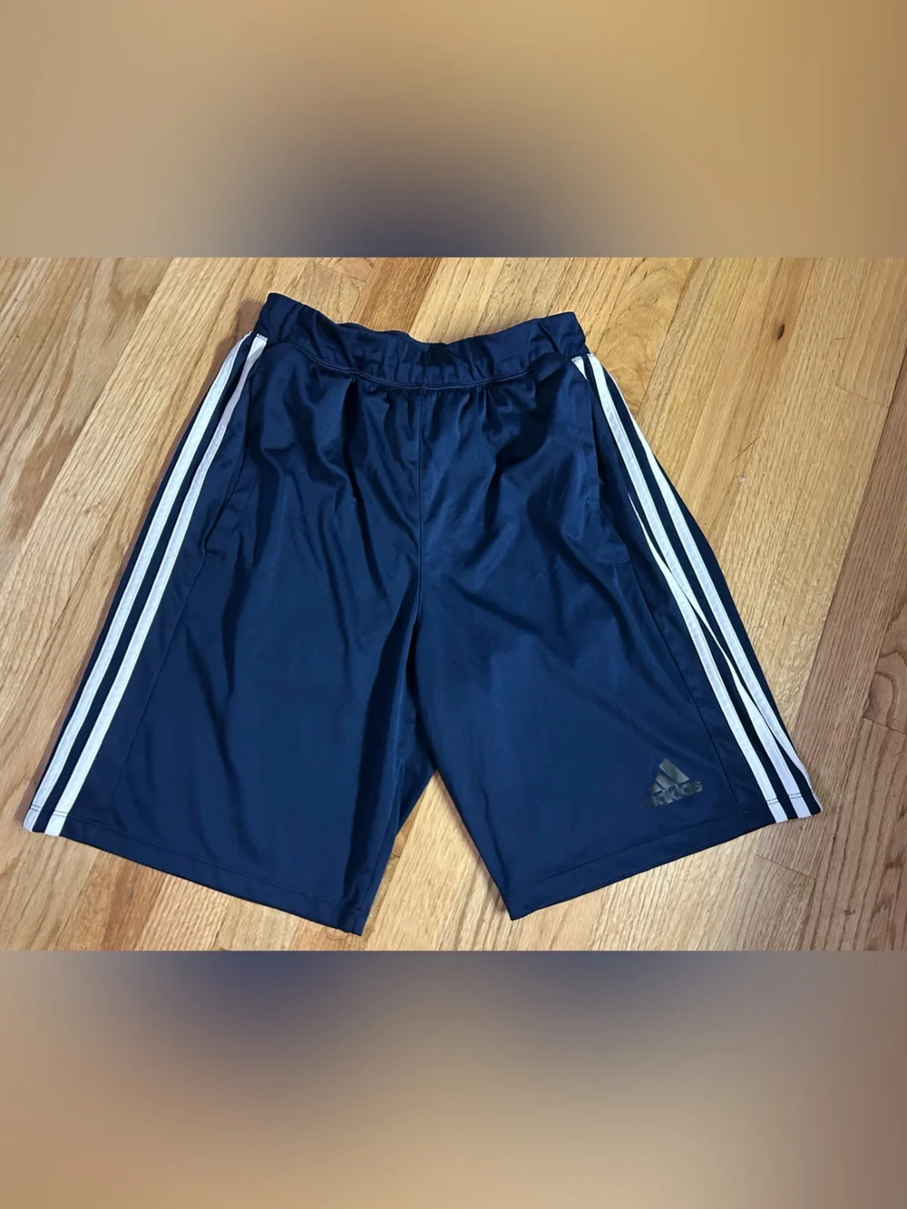 adidas Men's Navy Athletic Shorts with White Three Stripes